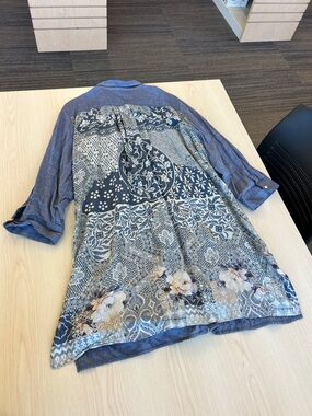 Johnny Was 3J workshop cotton silk button down collared dress duster tunic XL